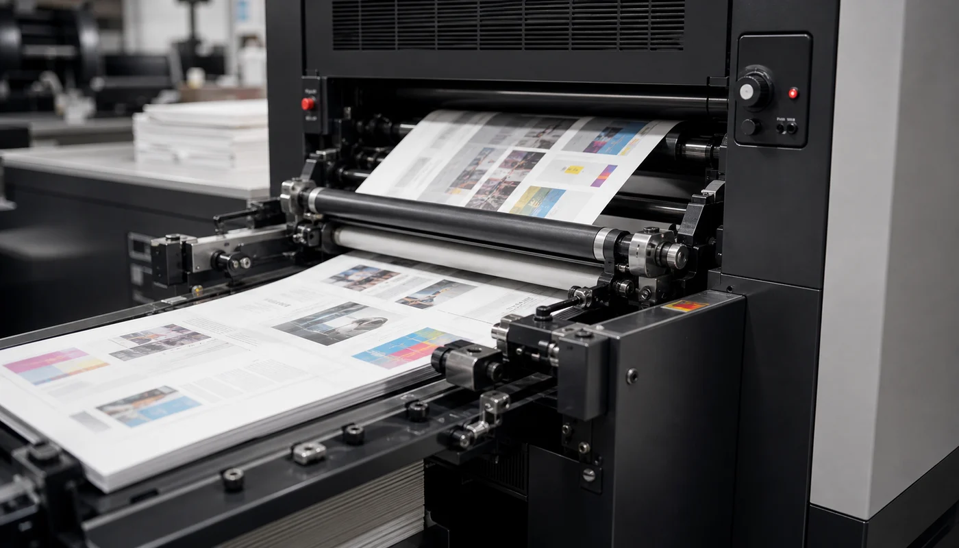 Commercial printer rollers feeding printed sheets